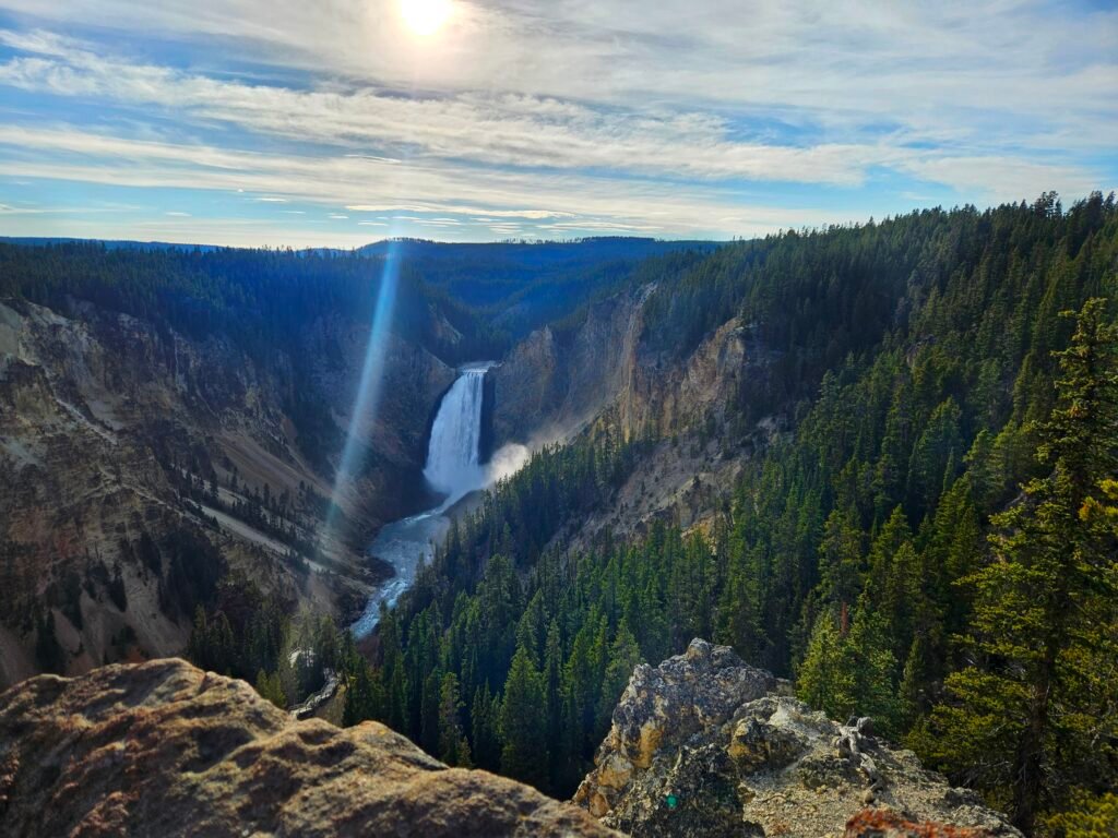View of the lower falls of the Yellowstone River. 
