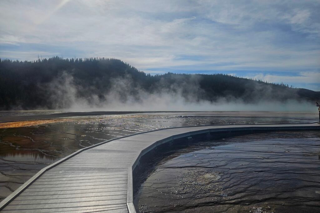Boardwalk in front of Grand Prismatic Springs